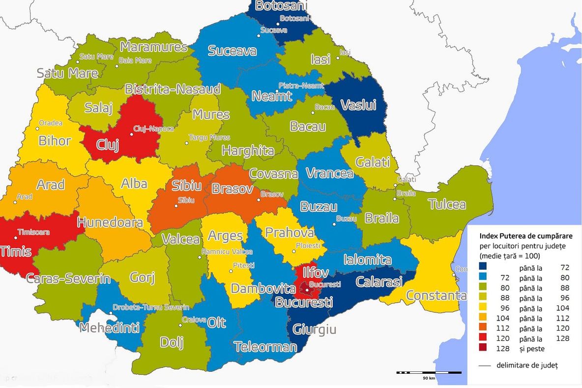 Așa arată harta puterii de cumpărare a românilor pe județe!