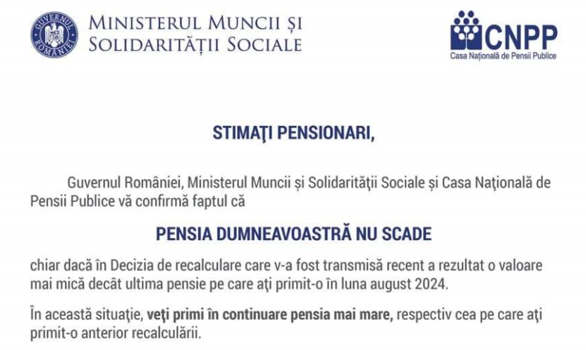 Documentul OFICIAL care atestă că pensia nu scade după recalculare. Ce au transmis șefii de la Muncă și de Pensii -DOCUMENT